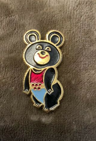 Rare Moscow 1980 Olympics Pin Button Badge Mascot Misha Mishka Bear