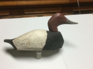 Antique Hand Carved All Wood Duck Decoy With Metal Eyes