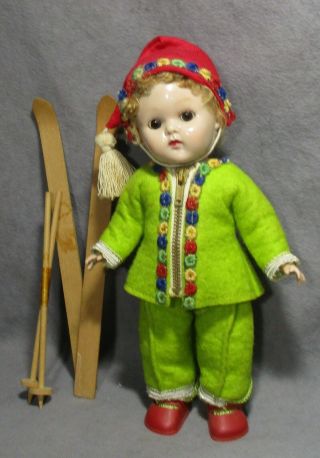 Vintage Clothes For Vogue Ginny Doll - 1955 Lime Green & Red Ski Outfit