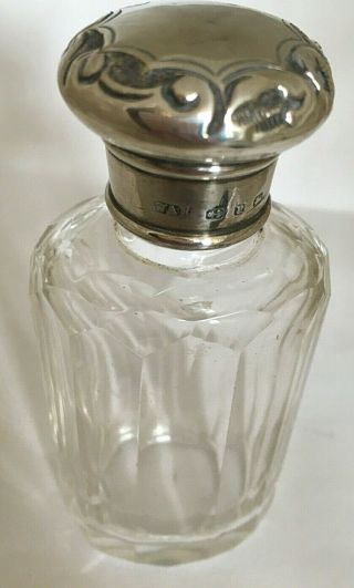 Victorian Sterling Silver Lid Glass Scent Bottle 1898