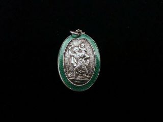 Antique / Vintage Sterling Silver & Guilloche Enamel St Christopher Pendant