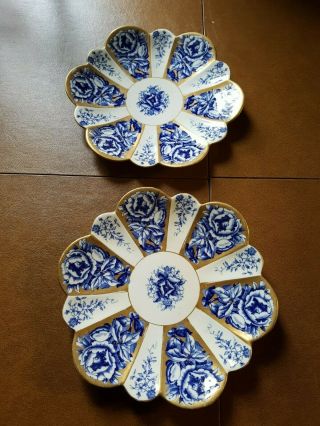 Pair Antique Foley China England 9 Inch Sandwich Cake Plates Blue Gold