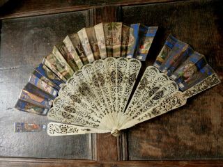 Antique French Carved Hand Painted Gold Leaf Fan