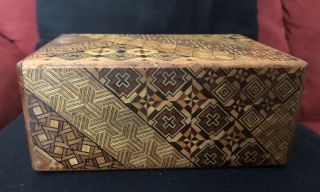 Japanese Wooden Parquet Container Accessories Case Box Puzzle Box