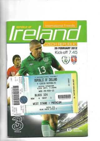 29/2/2012rep Of Ireland V Czech Republic With Rare Match Ticket
