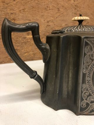 Antique Early English Pewter Teapot With Engraved Decoration 3