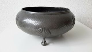 Stunning James Deakin Arts & Crafts Hammer Pewter Bowl / Planter Style of Knox 3