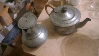 2 Pretty Hammered Pewter Arts And Crafts Castle Pewter Coffee & Teapot Lh39