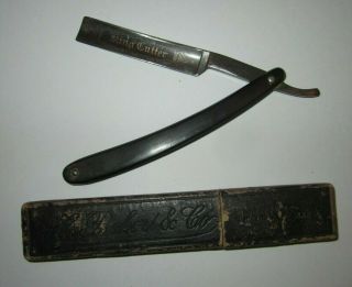 Antique " King Cutter " H.  Boker & Co.  Germany Straight Razor W Leather Case
