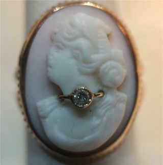 Antique Left Facing Habille Pink Conch Shell Cameo Ring 14k Rose Gold Size 4.  25