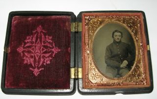 Rare Id ' d Civil War Soldier tintype in Gutta Case 2
