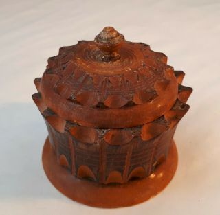 Vintage Hand - Turned & Carved Wooden Cache Pot With Lid.  Treen.  Pine.  Sylvan Gift