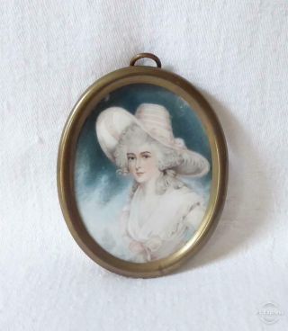 Antique 19th Century Painted Portrait Miniature Of A Young Lady Frame
