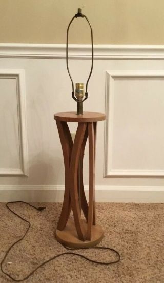 Vintage Mid Century Modern Wood Lamp Swirl Design 3 Foot Tall