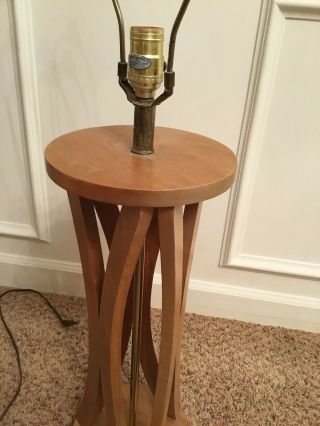 Vintage Mid Century Modern Wood Lamp Swirl Design 3 Foot Tall 2