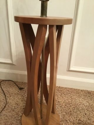 Vintage Mid Century Modern Wood Lamp Swirl Design 3 Foot Tall 3