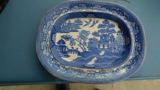 Very Early Antique Small Wedgwood Etruria Platter In Blue Willow Pattern