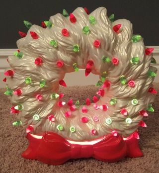 Rare Vintage Tampa Bay Molds Ceramic Christmas Tree Wreath Iridescent White Red