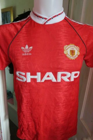 Manchester United 1990 - 1992 Home Football Shirt Rare Retro Size 34 - 36 " Adidas S
