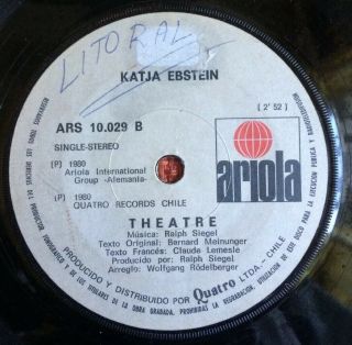 Katja Ebstein - Chile Very Rare Single 45 Rpm 7 " Spanish And French Versions Vg,