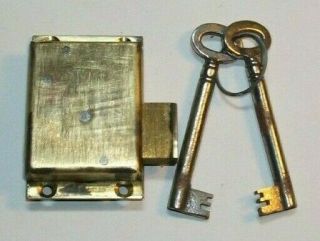 Vintage 2 " X 1.  375 Solid Brass Secure 4 Lever Cupboard Cabinet Lock With 2 Keys