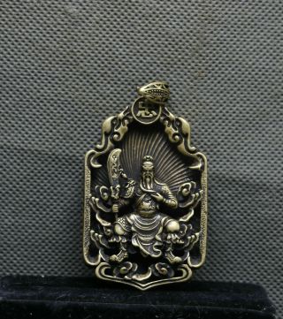 Chinese Ancient Bronze Fengshui Guan Gong Yu Warrior God Sword Amulet Pendant 01