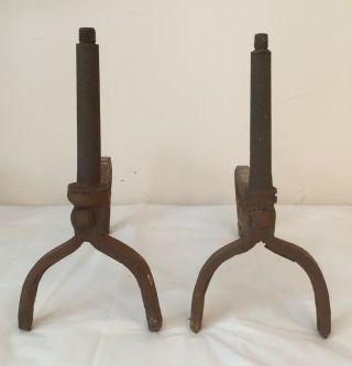 Antique 100,  Year Old Hand Forge Buggy Axle Andirons / Fireplace Tools