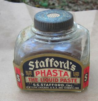 Antique Phasta The Liquid Paste 5 Oz Desk Jar S.  S.  Stafford,  Inc Bottle