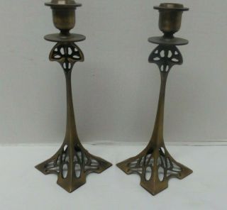Antiqued Bronze Metal Art Nouveau Candlesticks Candle Holders