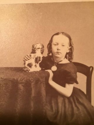 Antique Photo CDV Young Girl With Ceramic Dog 2