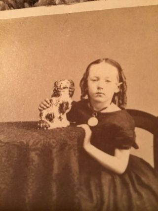 Antique Photo CDV Young Girl With Ceramic Dog 3