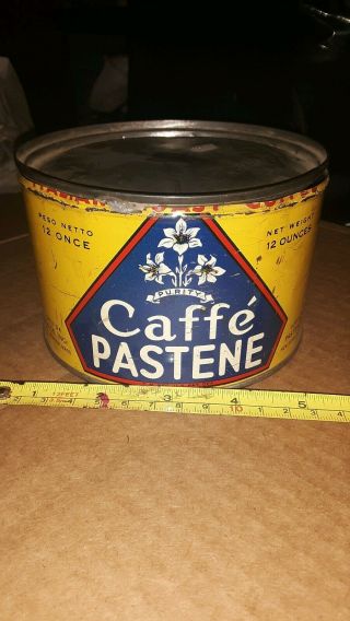 Very Rare Antique Tin Litho Can Caffe Pastene Coffee 12 Oz Keywind W/lid
