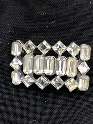 Art Deco Vintage Antique Crystal Clear Rhinestone Brooch Pin