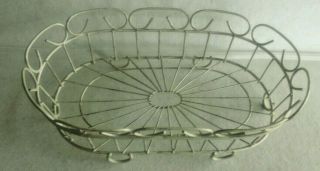 Plastic Coated Wire Oval Fruit / Bread Basket,  White Antiqued,  17” X 10” X 5”