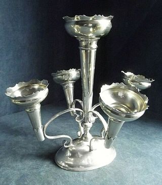 Good Large Silver Plated Five Vase Epergne Vase Stand C1920