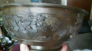 Antique Vintage Old Chinese Bronze Brass Raised Birds Censor Bowl As Seen