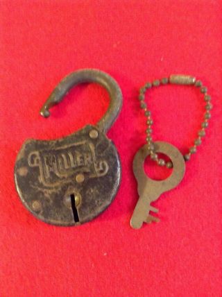 Vintage Antique Metal/ Brass Lock Padlock W/ Key - Miller