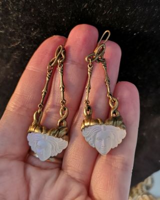 Art Nouveau Antique Pressed Glass Earrings 3