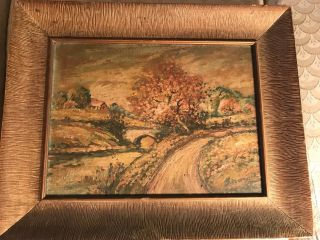 Antique " Autumn Landscape Scene " Oil On Board Painting - Signed And Framed