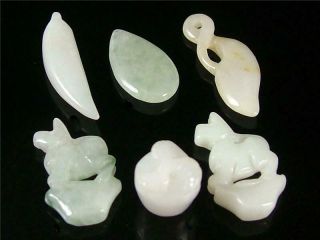A Set Of 6 Natural Chinese Jadeite Emerald Jade Carved Pendant Netsuke