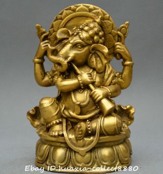 Chinese Tibet Buddhism Old Bronze Gild Ganesha Elephant God Mammon Buddha Statue