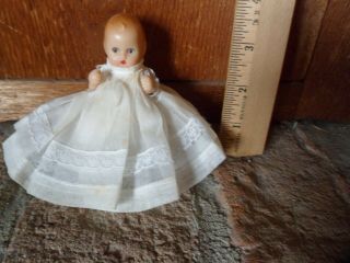Vintage 3.  5 " Nancy Ann Storybook Baby Doll 1940s Tagged Dress & Marked Back