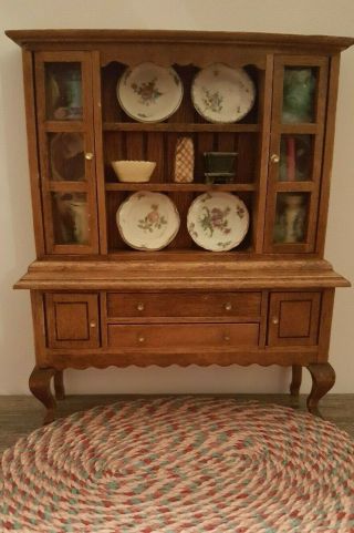 Dollhouse Miniature Vintage Wood Hutch With,  1:12
