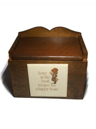 Vintage Holly Hobbie Recipe Box,  Wood And Tile Recipe Card Holder