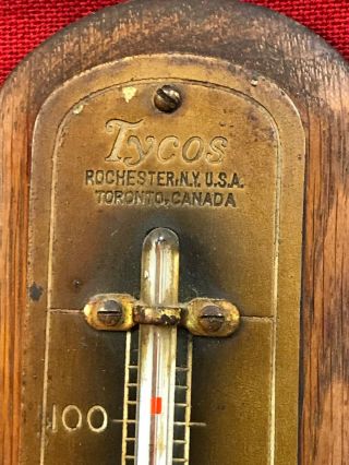 Antique Wooden Tycos Wall Thermometer Rochester NY Toronto Canada Oak Wood Back 3
