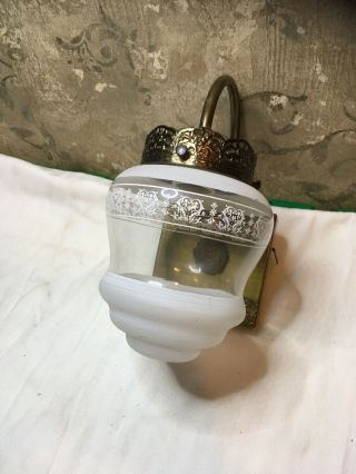 Vintage Antique Brass Wall Light Sconce W/frosted Glass Globe Push Button Switch