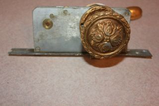 Vintage Very Ornate Brass Door Knobs Plates & Lock Set - Fine