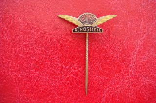 Rare Old 1940 Bronze Enamel Aeroshell Stick Pin Promotional Badge