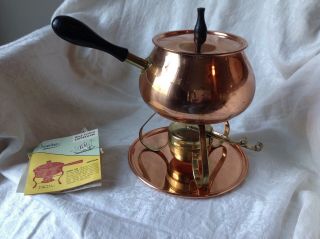 Vintage Douro Copper Brass Fondue Pot/ Tray Portugal 1 3/4 Qt Great Cond