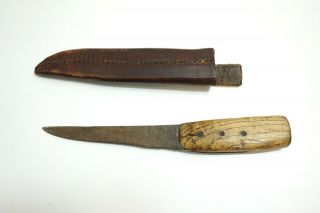 Antique Small Butcher Trade Knife 7.  5 " Long With 4 " Wood Handle And Sheath